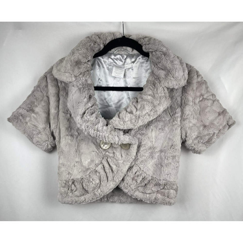 Vintage Y2K Charlotte Russe Grey Faux Fur Cropped Shrug Jacket Small Old Money